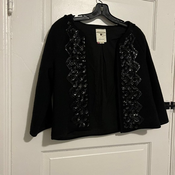 ELEVENSES black sequin trimmed wool jacket cardigan blazer S - Picture 9 of 9